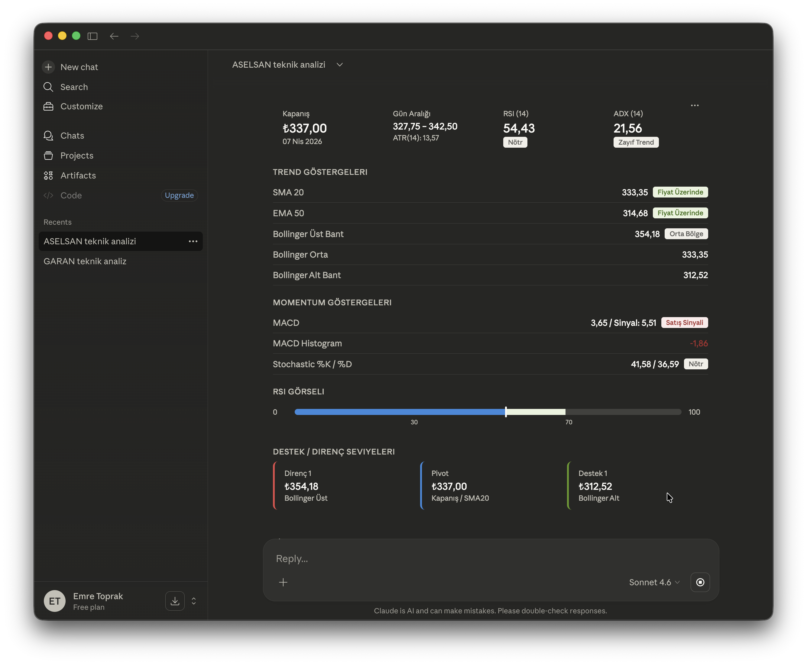 Claude Desktop — ForInvest MCP answering financial queries